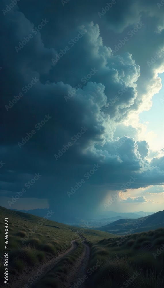 Obraz premium Dense, inky black clouds roll across a windswept horizon , darkness, ominous