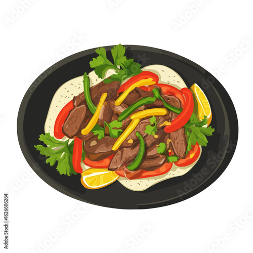 2D flat vector illustration of a Fajita Platter in icon style, isolated on white background