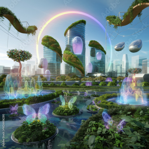 Paysage futuriste en peinture