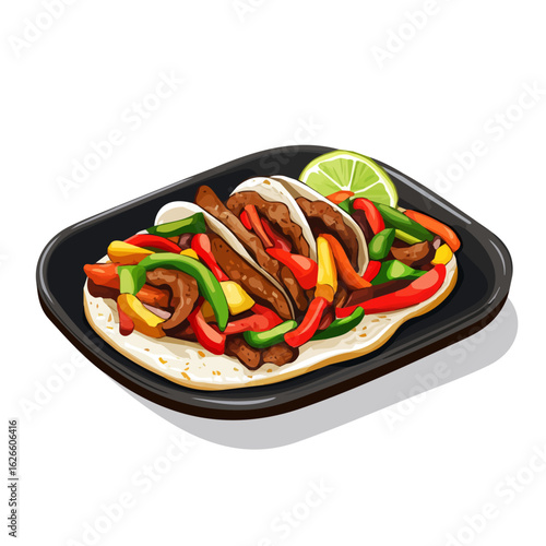 Fajita Platter, flat style 2D vector image, isolated on a white background