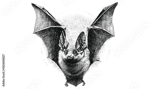 Vintage stipple collage bat element with retro grainy photocopy effect. Vector illustration for 90s aesthetic grunge punk surreal tattoo or psychedelic horror poster, creepy bats, gothic vibes