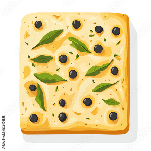Focaccia, flat style 2D vector image, isolated on a white background