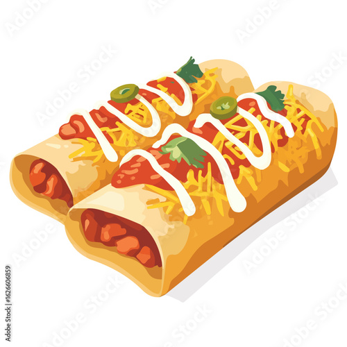 Flat 2D Enchiladas illustration, vector graphic in icon style, on white background