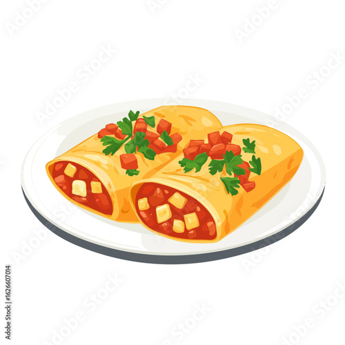 2D flat vector illustration of a Enchiladas in icon style, isolated on white background
