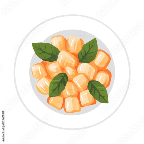 Minimal flat vector of a Gnocchi, 2D icon-style illustration on white background