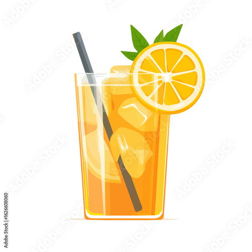 Ice Tea Lemonade, flat style 2D vector image, isolated on a white background
