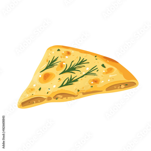 Flat 2D Focaccia illustration, vector graphic in icon style, on white background