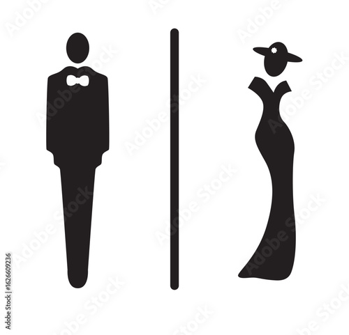 on an white background there is a sign with the direction of the toilets