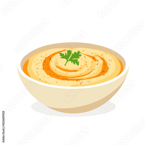 Flat 2D Hummus illustration, vector graphic in icon style, on white background