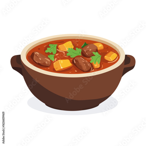 Gulasch, flat style 2D vector image, isolated on a white background