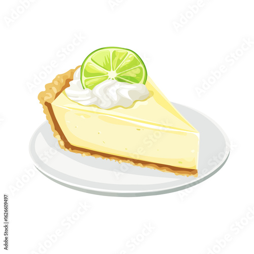 2D flat vector illustration of a Key Lime Pie in icon style, isolated on white background
