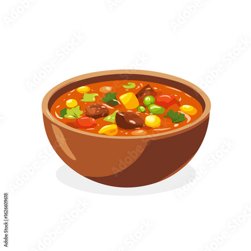 2D flat vector illustration of a Goulash Soup in icon style, isolated on white background
