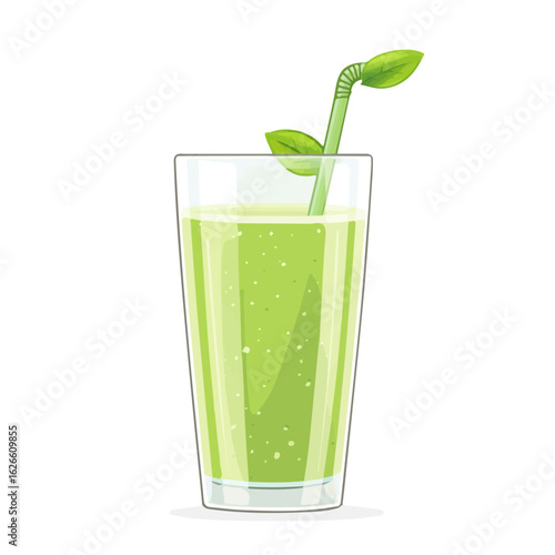 Flat 2D Green Tea Smoothie illustration, vector graphic in icon style, on white background