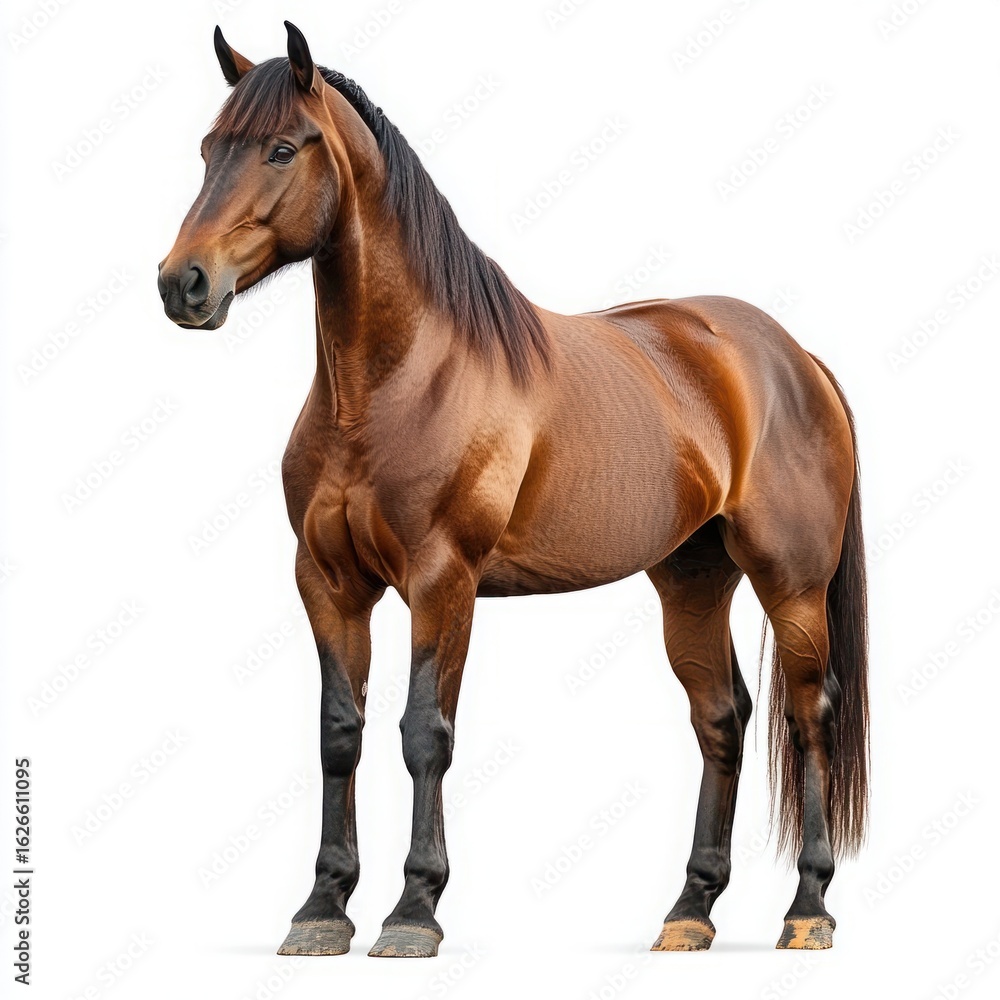 Obraz premium Brown Horse Standing Proudly in Studio with Shiny Coat and Defined Muscles Showcasing Strength and Beauty of Equine Majestic