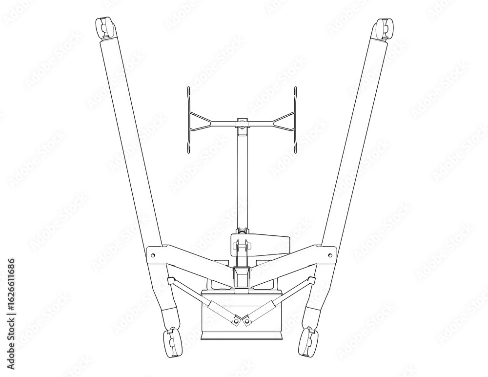 Obraz premium A monochrome Wireframe Depiction of a medical patient lift. This Technical Drawing is a Simple Line Art Outline Illustration, showing the equipment for patient transfer and care in healthcare