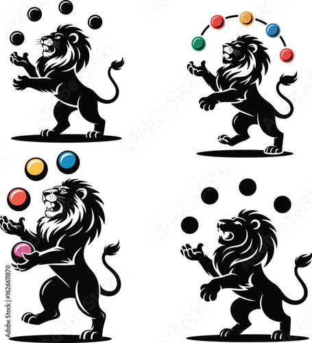 Lion juggling colorful balls circus performance