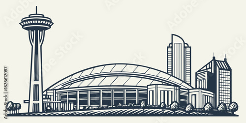 Texas City Vector: Arlington's Globe Life Field, AT&T Stadium & Downtown