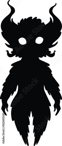 Cute Little Fantasy Silhouette, A Vector Icon Of A Mysterious Creature With Horns And Glowing Eyes, Perfect For A Game Character Or Mascot.
