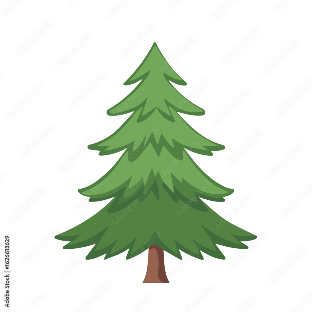 Fototapeta premium Flat 2D Fir Tree illustration, vector graphic in icon style, on white background