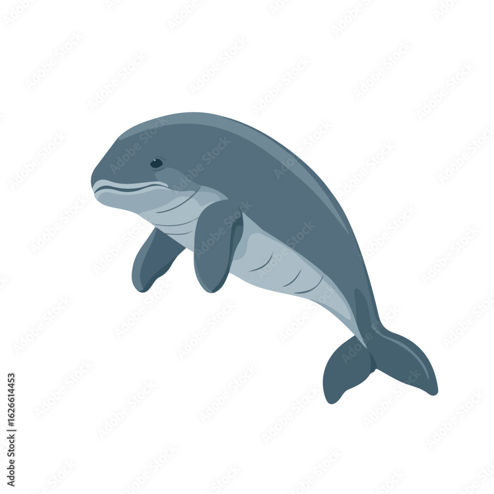 Fototapeta premium 2D flat vector illustration of a Dugong in icon style, isolated on white background