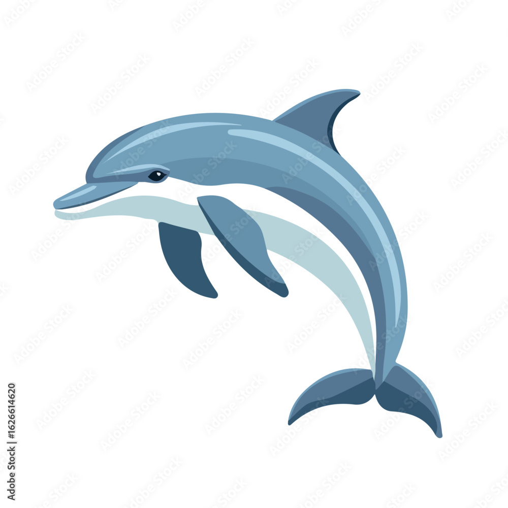 Obraz premium Dolphin, flat style 2D vector image, isolated on a white background