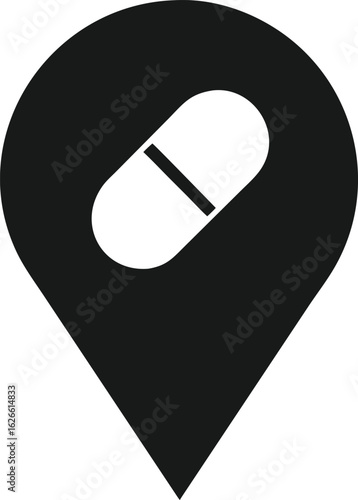 Black location pin icon with a white pill inside marker