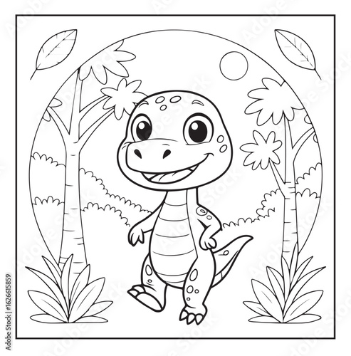 coloring book with funny cartoon animals girl and tree