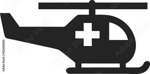 Black Silhouette of Medical Helicopter with White Cross