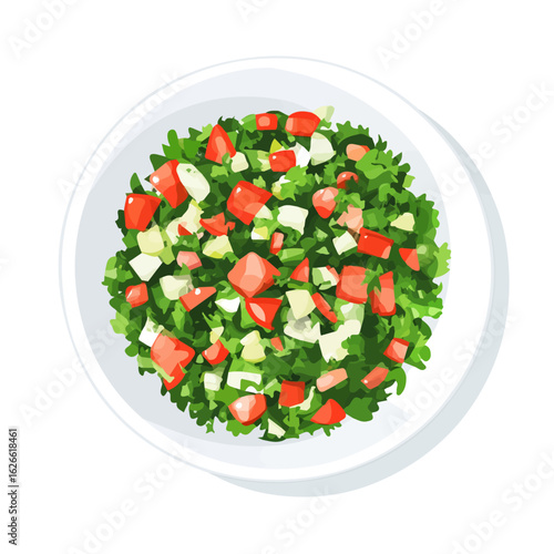 2D flat vector illustration of a Tabouleh Salad in icon style, isolated on white background