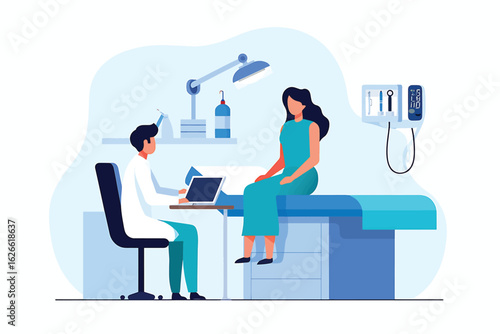 Doctor consulting with a female patient in a medical clinic vector illustration