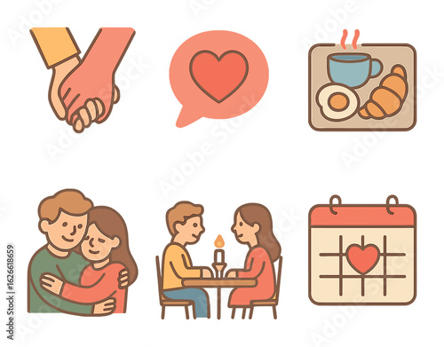 Marriage Love Icons. Flat vector mini-illustrations Maintaining love after marriage in colors children's