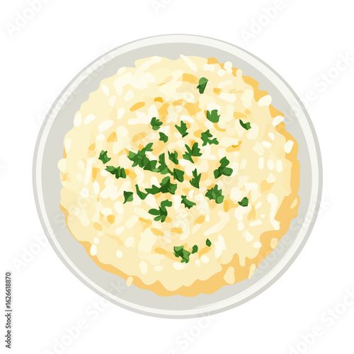 2D flat vector illustration of a Risotto in icon style, isolated on white background