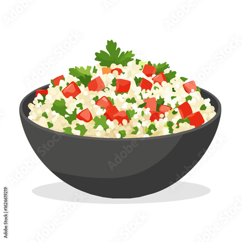 2D flat vector illustration of a Tabbouleh in icon style, isolated on white background