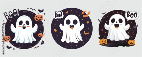Vector art of cute ghosts saying boo isolated on white background