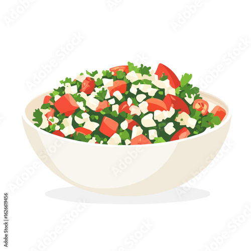 Flat 2D Tabbouleh illustration, vector graphic in icon style, on white background
