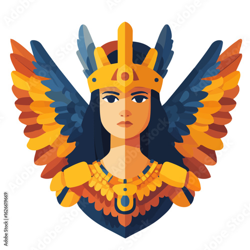 Minimal flat vector of a Valkyrie, 2D icon-style illustration on white background