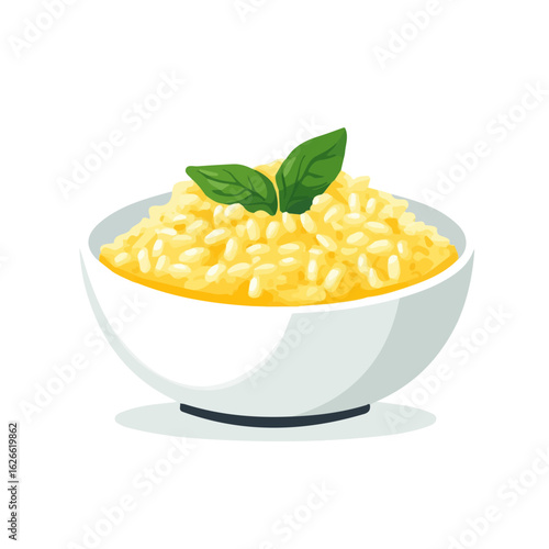 Flat 2D Risotto Milanese illustration, vector graphic in icon style, on white background