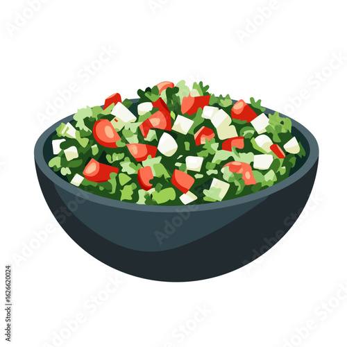Flat 2D Tabouleh Salad illustration, vector graphic in icon style, on white background
