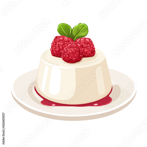 2D flat vector illustration of a Panna Cotta in icon style, isolated on white background