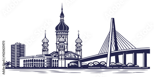 Florida City Vector: Tampa's Rivergate Tower & Famous Landmarks