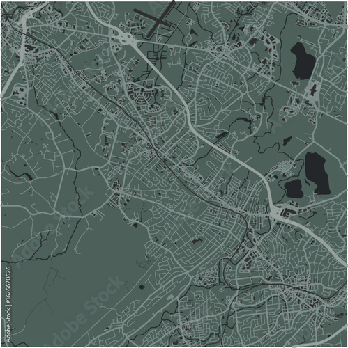 Map of Madison in New Jersey in a smooth dark style. Contains layered vector with roads water, parks, etc.