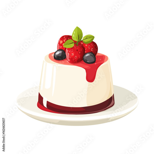 Panna Cotta, flat style 2D vector image, isolated on a white background