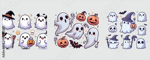 Vector art of cute ghosts celebrating halloween isolated on white background