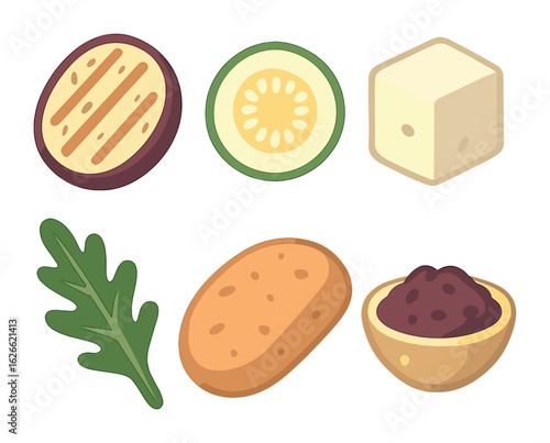 Vegetarian Sandwich Icons. Flat vector mini-illustrations Vegetarian sandwich build in colors children's