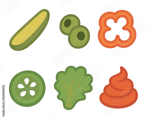 Sandwich Topping Icons. Flat vector mini-illustrations Sandwich toppings and extras in colors children's