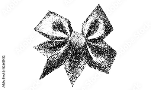 Punk y2k collage design featuring vintage halftone stipple bow with grainy dotwork texture and noisy photocopy effect. Vector illustration for retro posters, brutal urban art, nostalgic sticker