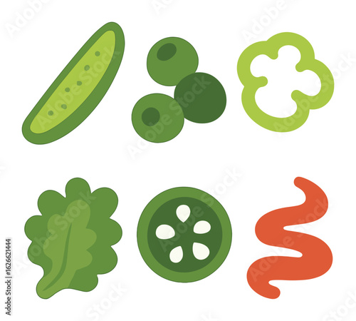 Sandwich Topping Icons. Flat vector mini-illustrations Sandwich toppings and extras in colors children's