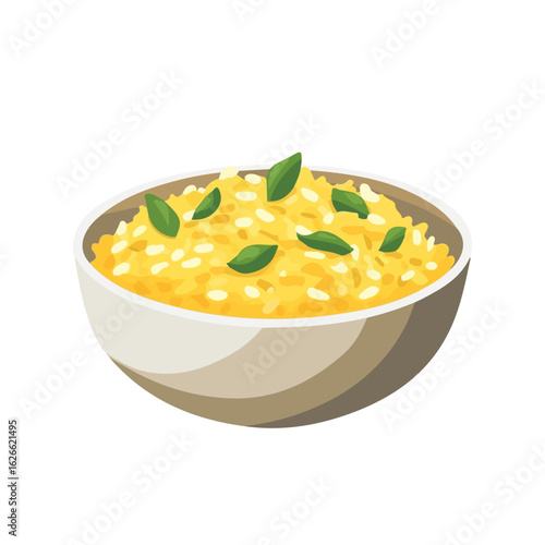 Flat 2D Risotto Milanese illustration, vector graphic in icon style, on white background