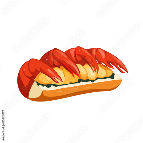 2D flat vector illustration of a Lobster Roll in icon style, isolated on white background