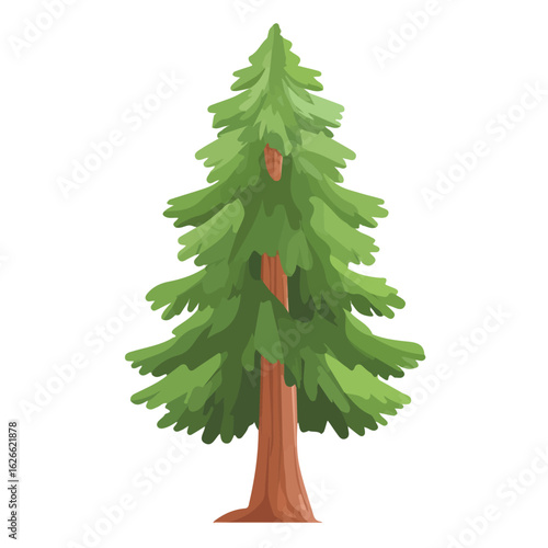 Minimal flat vector of a Redwood Tree, 2D icon-style illustration on white background